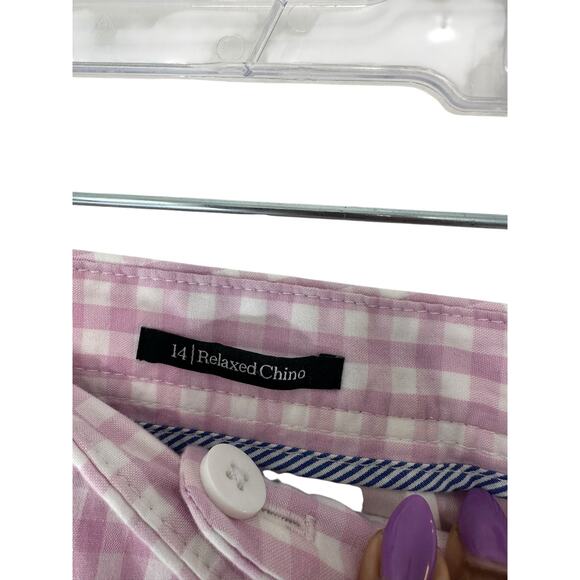 Talbots Relaxed Chino Pants Purple White Gingham Office Straight Leg Size 14 - Picture 6 of 13